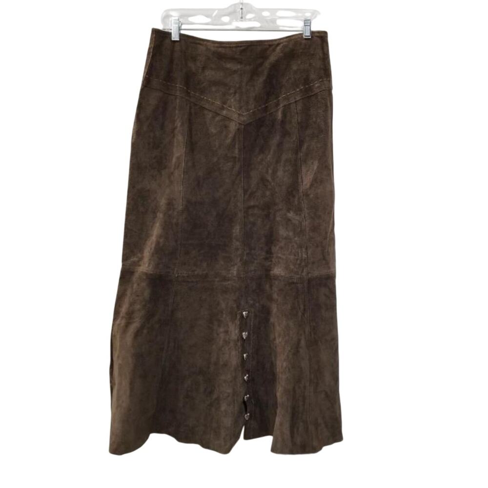 Vintage Heart Moon Star Brown Suede Maxi Skirt Heart Buttons Y2K 4